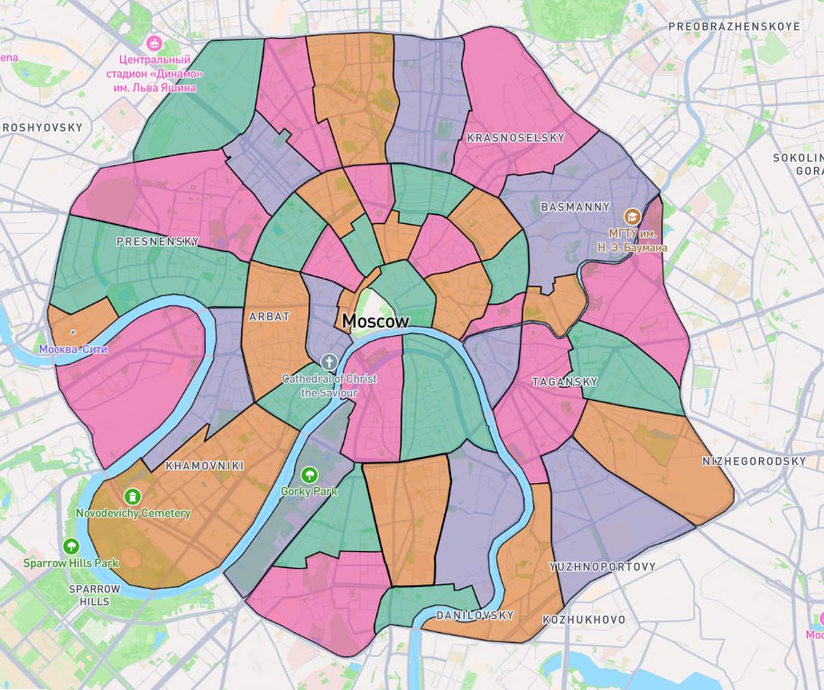 Карта неофициальных районов Москвы
